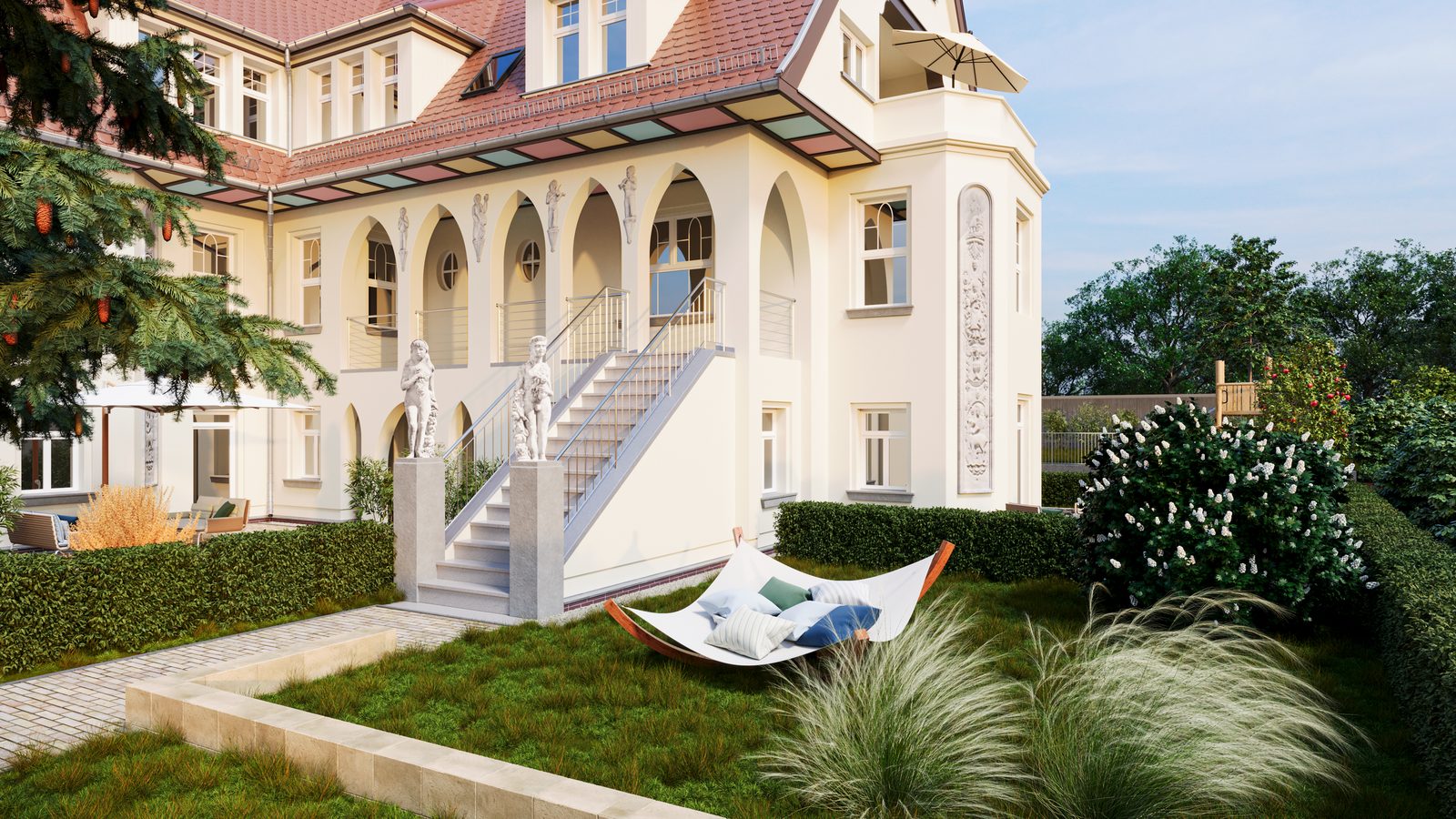 Gartenseite der Villa Weinberg